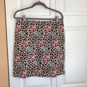 Nicole Miller Cotton Animal Print & Floral Skirt Size 12 EUC